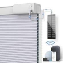 Updated Solar Powered Rechargeable Motorized Smart Blinds(Free Solar Panel) Remote Control, Blackout Electric Cellular Shades, Windows Automatic Honeycomb Blinds - White - View 2