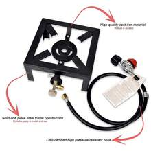 Quemador de gas propano de presión ajustable para uso en exterioresQuemador lateral de la parrillaEstufa de martillo con soporteEstufa de hierro fundidoCocina de gas propano de alta potenciaJuego de parrilla de gas para patio al aire libre - Negro - Ver 5