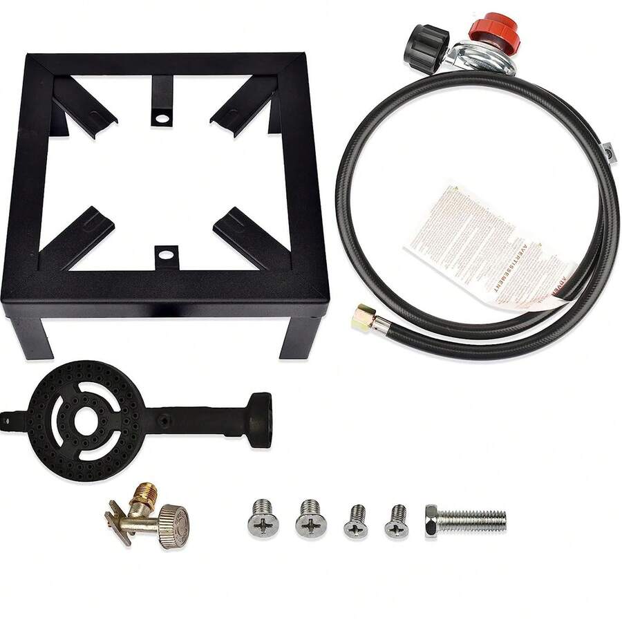 Quemador de gas propano de presión ajustable para uso en exterioresQuemador lateral de la parrillaEstufa de martillo con soporteEstufa de hierro fundidoCocina de gas propano de alta potenciaJuego de parrilla de gas para patio al aire libre - Negro - Ver 1