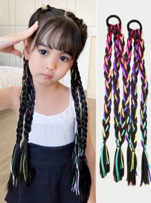2pcs Kids Girls Box Braids Wigs, Thicker Ombre Braided Hair Extensions For Daily Use - Multicolor - View 1