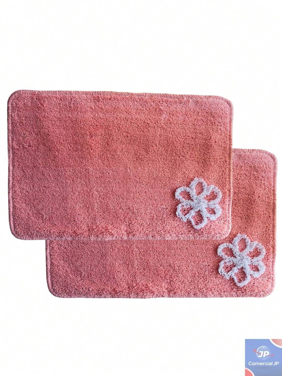 Kit 2 Tapetes Antiderrapante de Algodão FLOWER Premium 40X60cm - Rosa chiclete - Visão 1