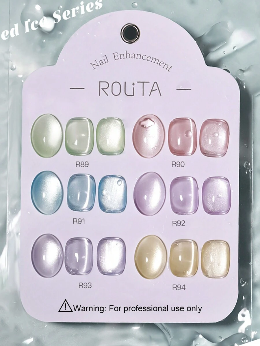 XUANKENI 莫兰迪冰透玻璃珠猫眼凝胶指甲油，日式风格（绿色、紫色、蓝色、粉色、橙色、浅紫色）6 色秋冬猫眼系列指甲，闪光玻璃珠猫眼套装凝胶抛光，适用于专业 LED 和 UV 美甲沙龙，家庭 DIY 套装 - 美甲沙龙品质