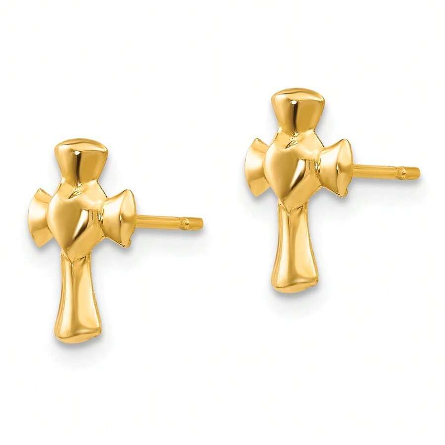 The Black Bow Children's 14k Yellow Gold 10mm Pattee Heart Cross Post