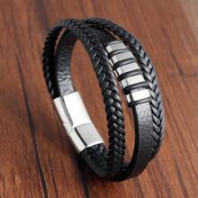 Fashion Classic Handmade Braided Multi-Layer Magnetic Buckle Leather Bracelet For Men
