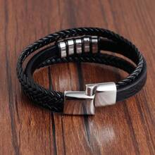Fashion Classic Handmade Braided Multi-Layer Magnetic Buckle Leather Bracelet For Men
