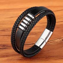 Fashion Classic Handmade Braided Multi-Layer Magnetic Buckle Leather Bracelet For Men