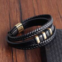 Fashion Classic Handmade Braided Multi-Layer Magnetic Buckle Leather Bracelet For Men