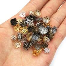 100 件 8/9 毫米古铜色金色银色花朵隔珠串饰，适用于 DIY 串珠手链项链珠宝制作配件