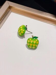 1 对黄色和绿色对比心形苹果形彩色耳环，适合日常女士首饰 - 蘋果 - 查看 6