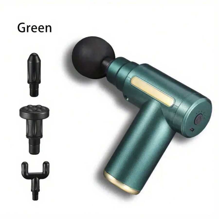 High Power Muscle Relaxation Massager - Rechargeable Deep Tissue Massage Gun, 4 Massage Heads, For Full Body Relief - Green - View 1