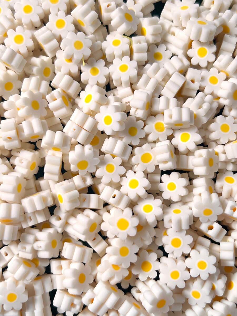 100 件/包 白色花朵形状聚合物粘土珠子 适用于手链和项链 DIY - 白色 - 查看 1