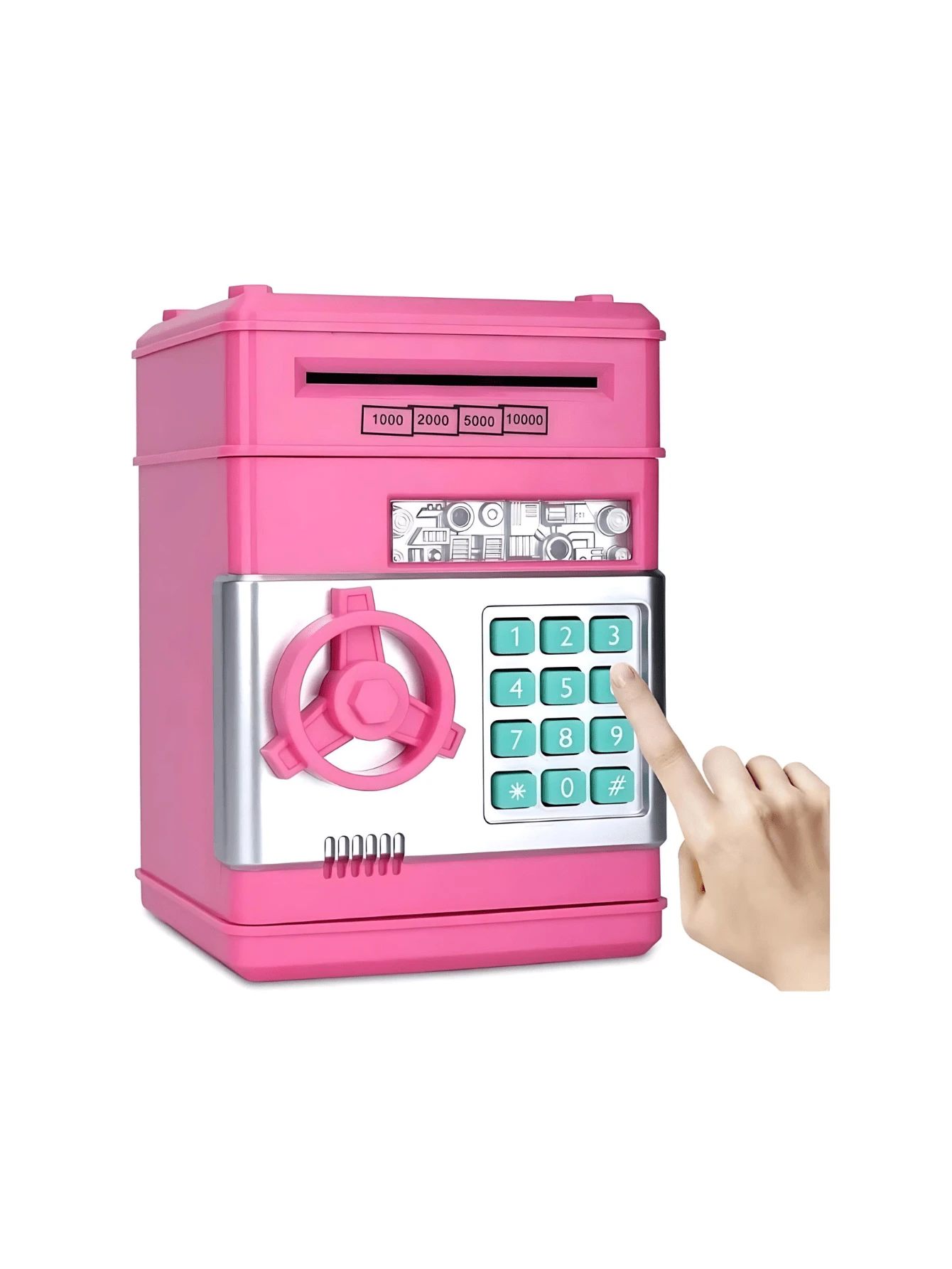 Cofre Digital Eletrônico Puxador Notas Moedas Automático - Rosa - Visão 1
