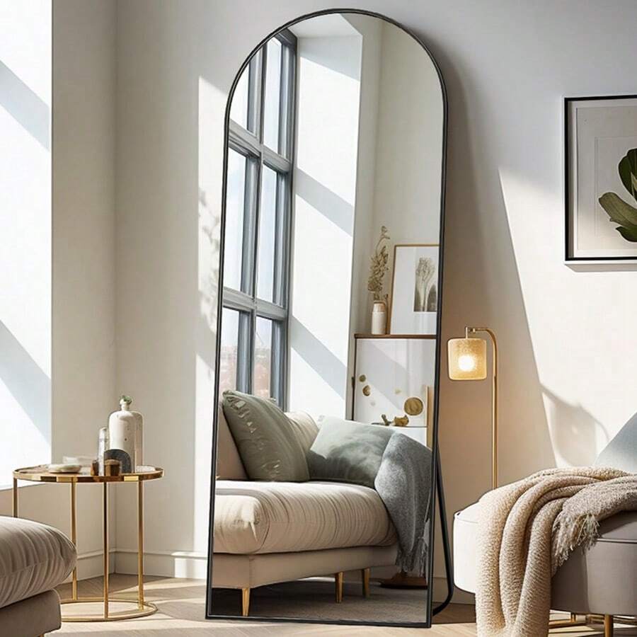 Floor Mirror Arched Full Length Mirror, 64"X21" Mirror Floor Length Standing Hanging Or Leaning Mirror Large Full Body Mirror Wall Mirror For Bedroom, Living Room, Aluminum Frame,Gold - màu đen - Xem 1