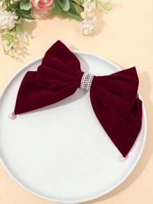 1 kẹp tóc nơ đính ngọc trai giả nhung cỡ lớn cho nữ, trang phục hàng ngày ngọt ngào thanh lịch, thích hợp cho hàng ngày, tiệc tùng, vũ hội, phụ kiện kẹp tóc ngày lễ tình nhân kẹp tóc kẹp tóc - Màu Đỏ Sâu - Xem 5