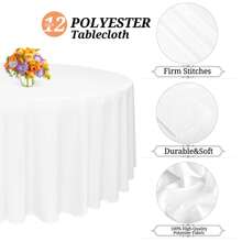 12 Pack Round Tablecloth 90 Inch Polyester Round Table Cloths  Wrinkle Resistant Washable Polyester Table Cloth Decorative Fabric Table Cover For Wedding Party Restaurant Buffet Table - White - View 2