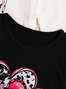 3pcs/Set Girls Valentine's Day Portrait, Letter, & Ballet Dancer Graphic Print Tops - Multicolor - View 7