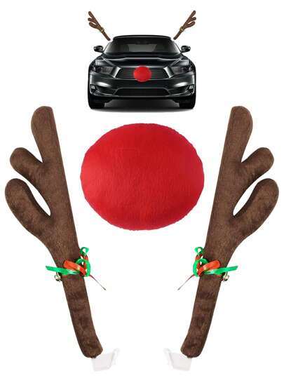 Cute Reindeer Antler Decoration, Suitable For Small Car Decor, With Adorable Antlers And Nose, Easy To Install,Christmas