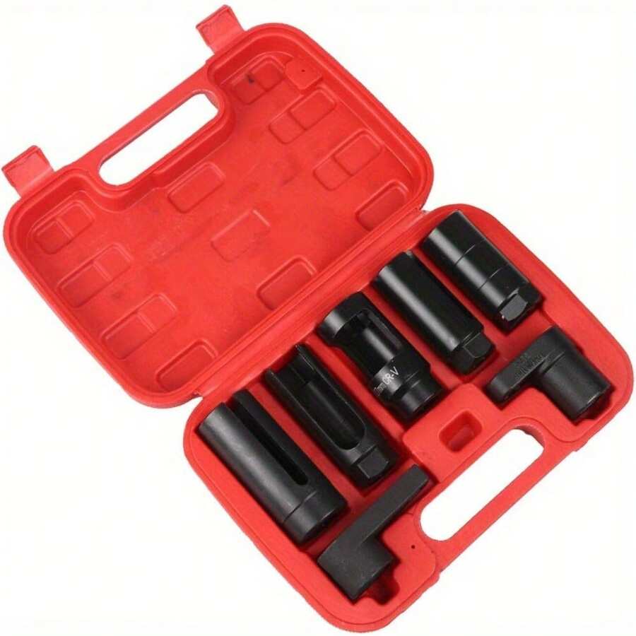 7pcs Oxygen Sensor Socket Set Oxygen Sensor Socket Wrench And Thread Chaser Set For Socket Removal And Installation, Tools For Men - Black - View 1