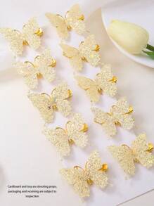 Set de 10 pinzas para el cabello de niña con mariposas de lentejuelas amarillas, estilo hada exquisito y de alta gama para flequillo/lateral, accesorios de cabello versátiles para uso diario - Amarillo - Ver 8
