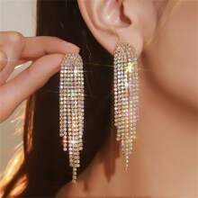 Pendientes largos con flecos de color dorado, plateado y negro estilo sencillo, adecuados para uso diario, eventos y bodas de mujeres