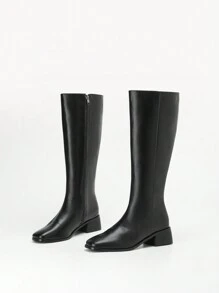 New Winter Side Zipper Stylish Motorcycle High-Top Boots - Black - View 1