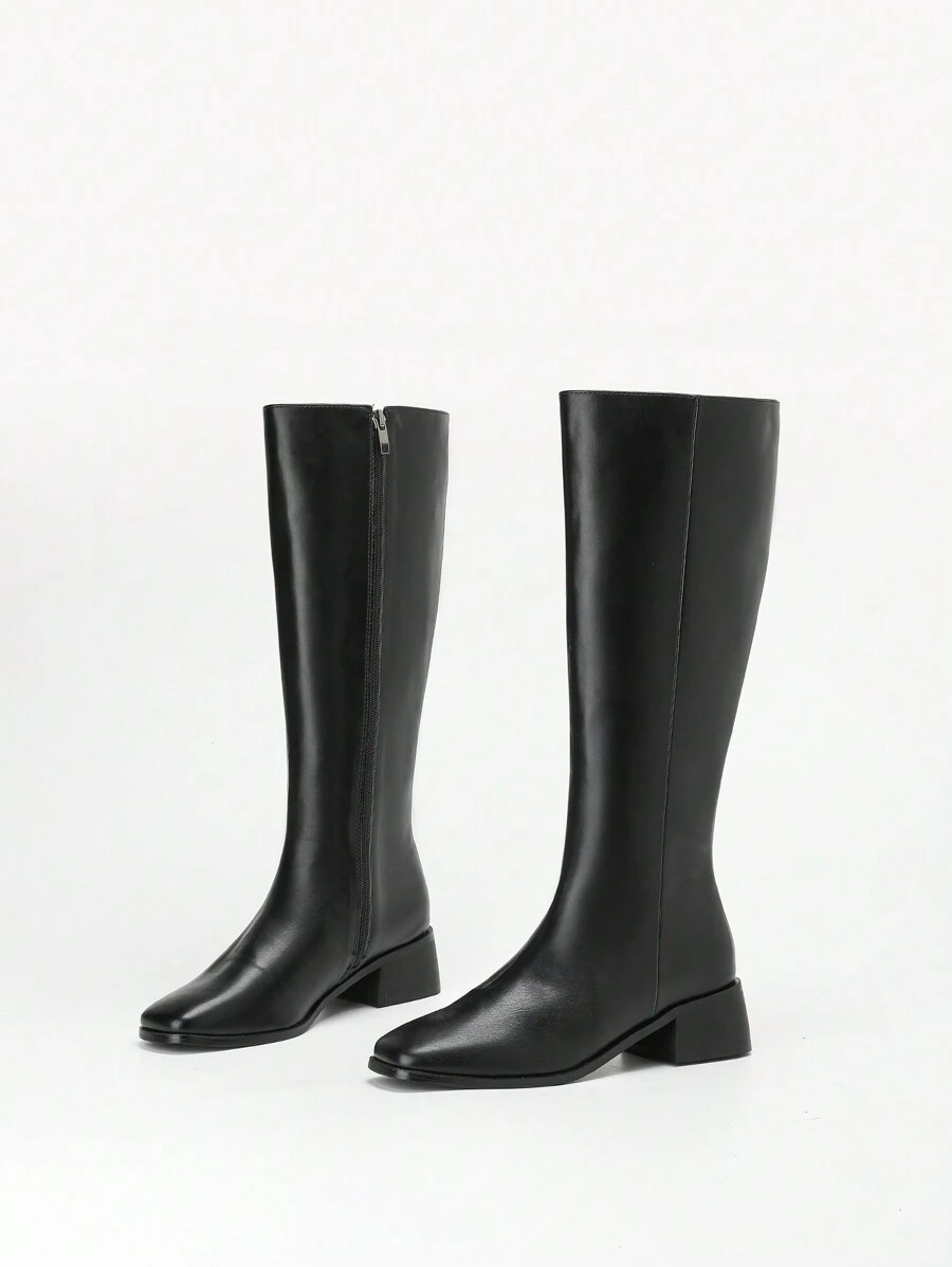 New Winter Side Zipper Stylish Motorcycle High-Top Boots - Black - View 1