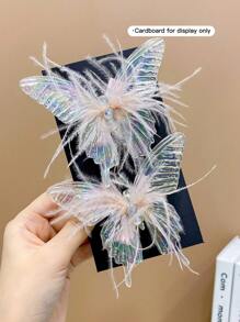 2pcs Butterfly Crystal Hair Clips For Girls - Multicolor - View 3