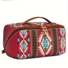 Western Travel Makeup Bag, Bohemian Cosmetic Bag For Women, Portable Pouch Open Toiletry Bag, Make Up Organizer With Divider And Handle Summer Travel, Vacation Home Bathroom Decor Holiday Makeup Organizer Bathroom Accessories Back To School - Multicolor - View 13