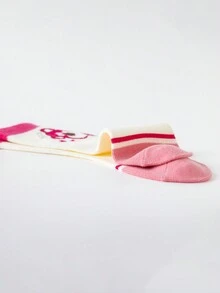 5双/包女童及膝袜，草莓熊条纹卡通熊图案，亲肤柔软舒适透气时尚休闲运动袜，适合节日、返校、旅行、户外活动、日常搭配 - 彩色 - 查看 5