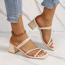 女士时尚高端舒适粗跟休闲性感凉鞋 - 米色 - 查看 2