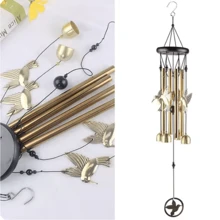 Móvil Campana De Viento Colibrí. - Dorado - Ver 2
