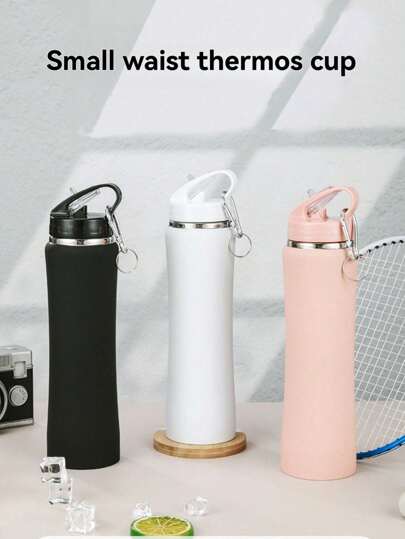 750ml (25oz)/600ml Portable 304 Stainless Steel Vacuum Insulated Water Bottle, With Carrying Strap, Elegant Curve, Twist-Open Straw Lid, Suitable For Hot & Cold Drinks, For Home, Outdoor, Fitness, Cycling And More