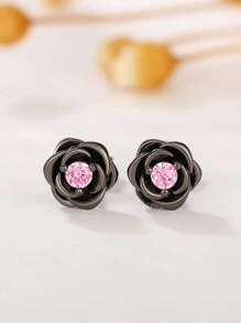 1 Pair Simple Cubic Zirconia Flower Stud Earrings For Women For Wedding Engagement Anniversary Party Jewelry Valentine's Day Gift Valentines,Mom,Mother,Mother's Day,Gift