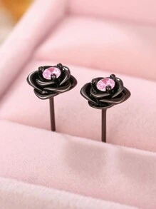 1 Pair Simple Cubic Zirconia Flower Stud Earrings For Women For Wedding Engagement Anniversary Party Jewelry Valentine's Day Gift Valentines,Mom,Mother,Mother's Day,Gift