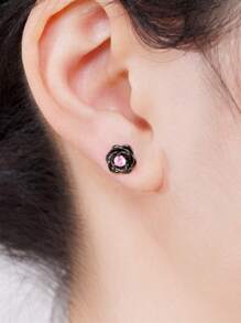 1 Pair Simple Cubic Zirconia Flower Stud Earrings For Women For Wedding Engagement Anniversary Party Jewelry Valentine's Day Gift Valentines,Mom,Mother,Mother's Day,Gift