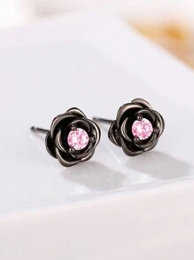 1 Pair Simple Cubic Zirconia Flower Stud Earrings For Women For Wedding Engagement Anniversary Party Jewelry Valentine's Day Gift Valentines,Mom,Mother,Mother's Day,Gift