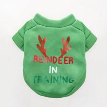 春秋冬寵物服,保暖防寒毛絨服裝,適用於貓狗,寵物出行中的聖誕毛衣 - 綠色 - 查看 9