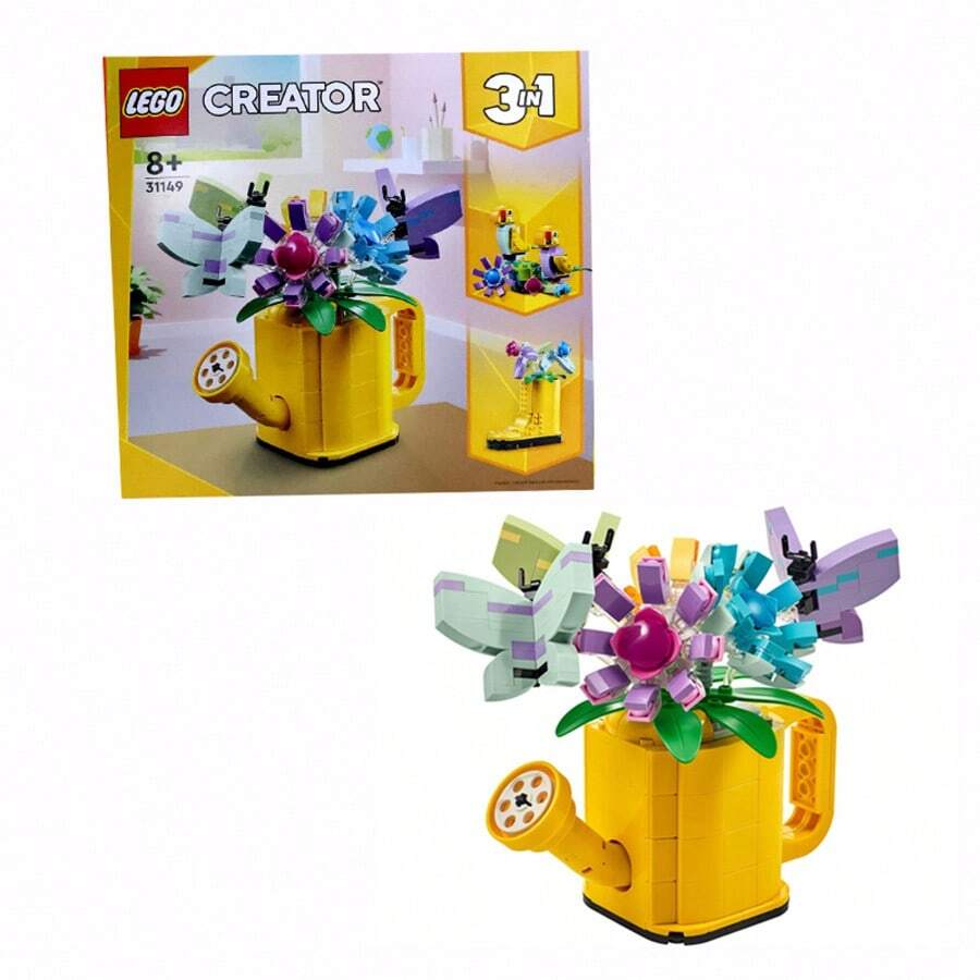 LEGO Set di costruzione 31149 Creator 3 in 1, Fiori in una Annaffiatoio che può trasformarsi in uno Stivale da Pioggia e poi in 2 Uccelli su un Trespolo, Giocattolo Divertente per Bambini