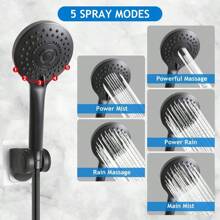 Shower Head, 12 Inch High Pressure Rainfall Shower Head/Handheld Shower Combo With 11 Inch Extension Arm, 9 Settings Adjustable Anti-Leak Shower Head With Holder/Hose, Height/Angle Adjustable - Black - View 3