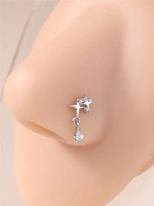 KARYOKO Thời trang Đinh mũi lủng lẳng Thiết kế ngôi sao CZ trắng sáng dễ thương Nhẫn mũi lủng lẳng hình chữ L cho phụ nữ Trang sức xỏ khuyên cơ thể màu vàng bạc cỡ 20 - Ghim hình chữ L - Xem 12