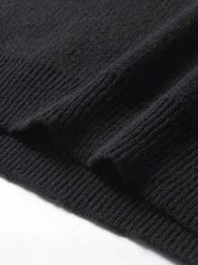 1 件女童休闲户外运动街头风格拼色宽松针织圆领毛衣，保暖厚实，适合秋冬季 - 黑色 - 查看 8