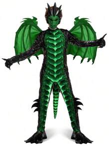 Joyfy Kids' Halloween Dragon Costume With Wings, Dragon Costume For Child, Tail And Mask Set For Halloween Dress Up - màu xanh lá - Xem 1