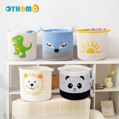  OYHOMO 1pc Woven Rope Storage Basket Animal Theme Toys Organizer Medium Laundry Basket Clothes Hamper Nursery Home Decor Basket Gift Basket, 30x30cm/12x12inches Decor, Room Decor, Decorations, Decorations, Decor, Decor, Decor, Decor, Storage, Organizer