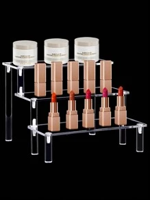 Self Installation 1-4 Tier Acrylic Display Stand Durable Display Rack For Cupcake Perfume Doll Transparent Trapezoidal Blind Box Storage Shelf,For Holiday Beach, Bathroom Collection, Bedroom Collection, Large Capacity - Clear - View 2