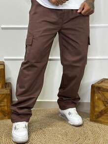 Kit 2 Men's Cargo Pants Jeans And Twill With Wide Legs And Elastic Waistband With Utility Pockets 100% Cotton, For Casual Work - 軍綠色 - 查看 5