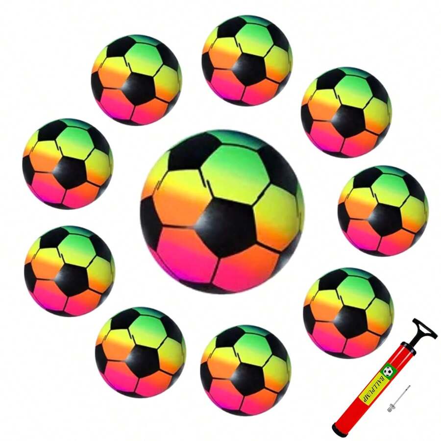 Kit 10 Colorful Neon Vinyl Ball Baby Teeth Football, Beach, Party And Decoration With Inmetro + Pump - 彩色 - 查看 1