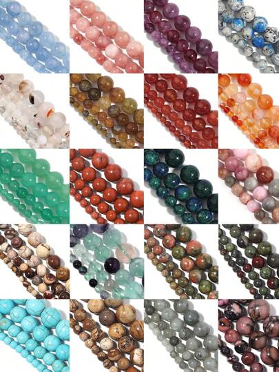 1 串天然石珠虎眼石绿东陵石碧玉玛瑙绿松石圆形散珠用于珠宝制作 DIY 手链配件 15 英寸 4 6 8 10 毫米