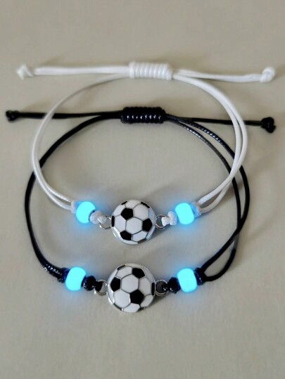 ATLVXJL 2 pièces Set de bijoux couple football minimaliste lumineux dans le noir. Bracelets en PU pour homme et femme. Idéal pour l'été, la plage, la Saint-Valentin, pour maman, la Fête des Mères