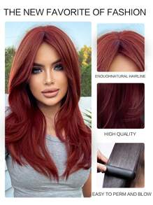 Peluca sintética medio recto con tupe - Burdeos - Ver 7