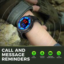 EIGIIS Men's Military Smartwatches (Answer/Make Calls) With LED Flashlight, 3 ATM Waterproof Smartwatch With Over 100 Sports Modes, 1.53 Inch Tactical Fitness Tracker With Heart Rate Sleep Monitor For IOS And Android - Màu xanh lam - Xem 2